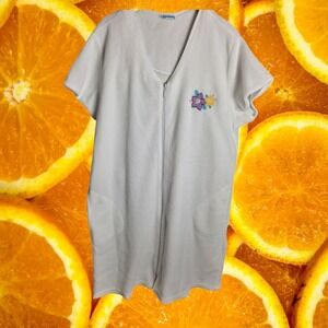 Moon Beams Terry Cloth Robe‎ Short Sleeve Zip Up Lounger Flowers White L